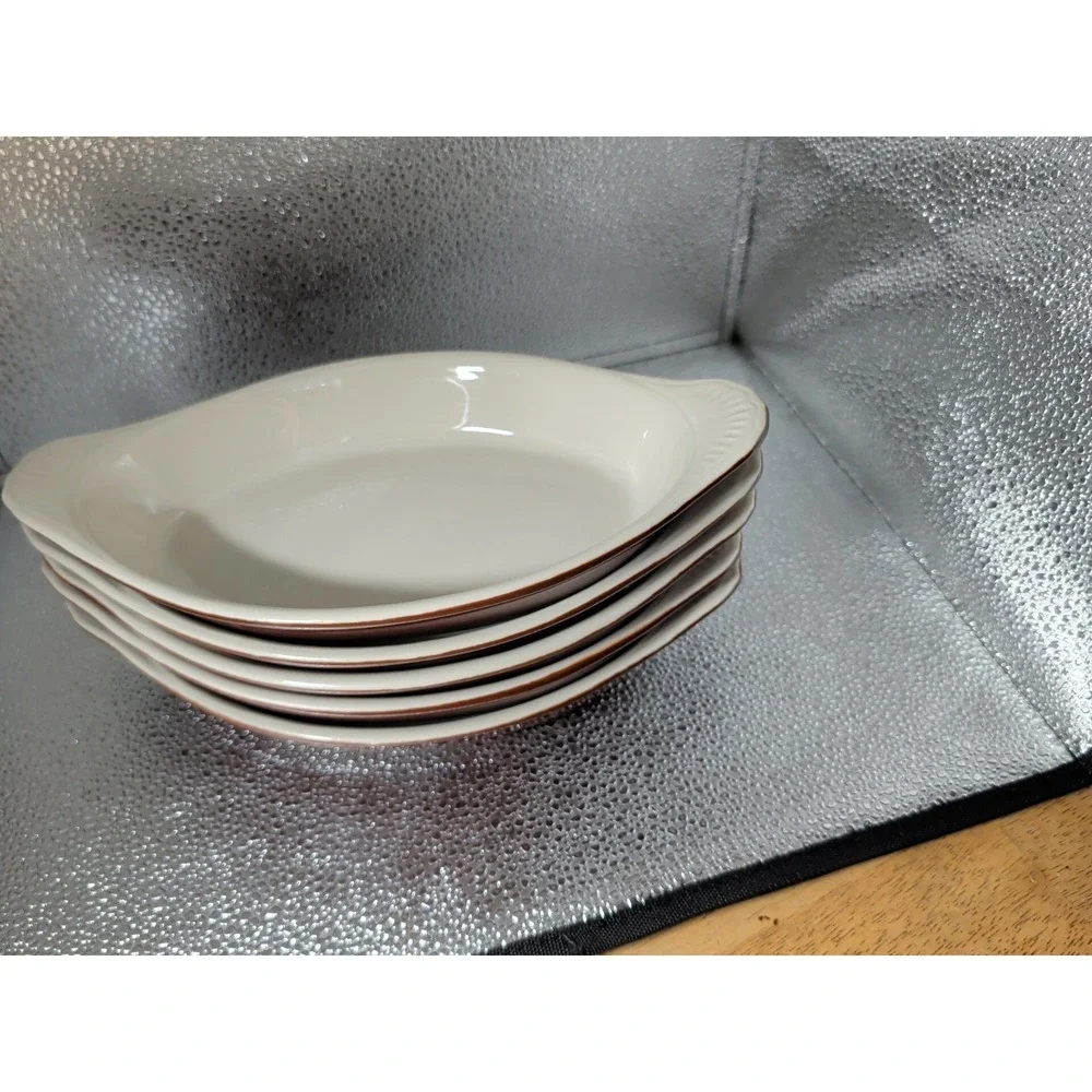 5 Brown Syscoware Individual Baking Au Gratin Casserole ‎ Dish Handles 91342 USA